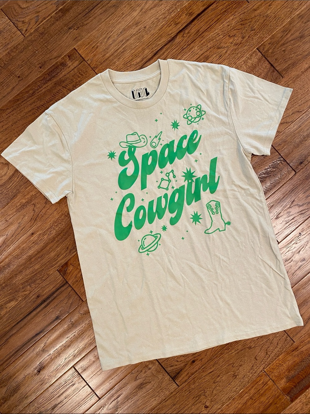 Space Cowgirl Tee - Green on Cream
